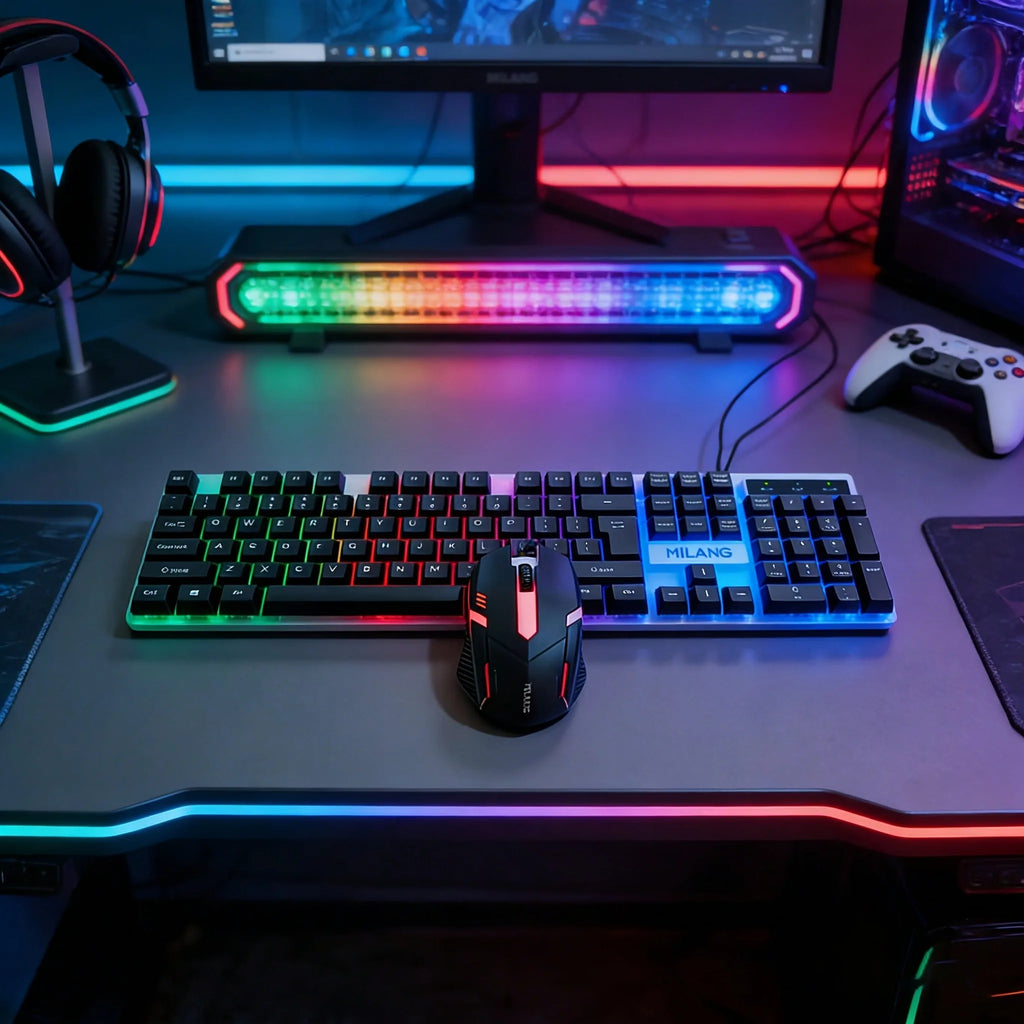 1pcsRGB Backlit Gaming Keyboard and Mouse Set, Wired 104-Key Mechanical-Feel Keyboard with LED Lighting, Ergonomic High-Precision Gaming Mouse