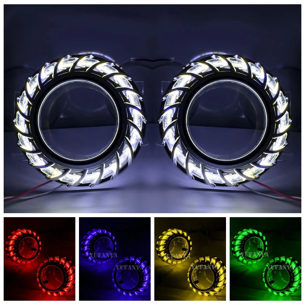 2 Pcs LED Angel Eyes Turbine Halo Rings Shrouds Mask For 2.5 inch Bi-xenon HID Projector Lenses Headlight H4 H7 Tuning