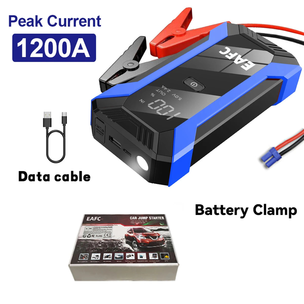 2026 Car Jump Starter 2000A/1200A Car Battery Charger Emergency Power Bank Booster for 12V Petrol Diesel Vehicles Starting