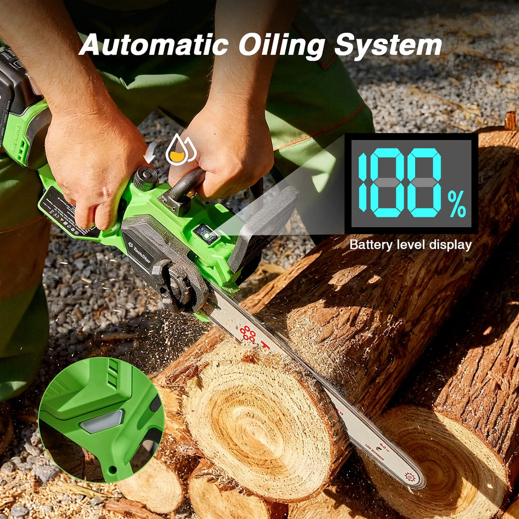 12 Inch Brushless Electric Chainsaw Cordless Electric Saw with Auto Oiler & Security Lock