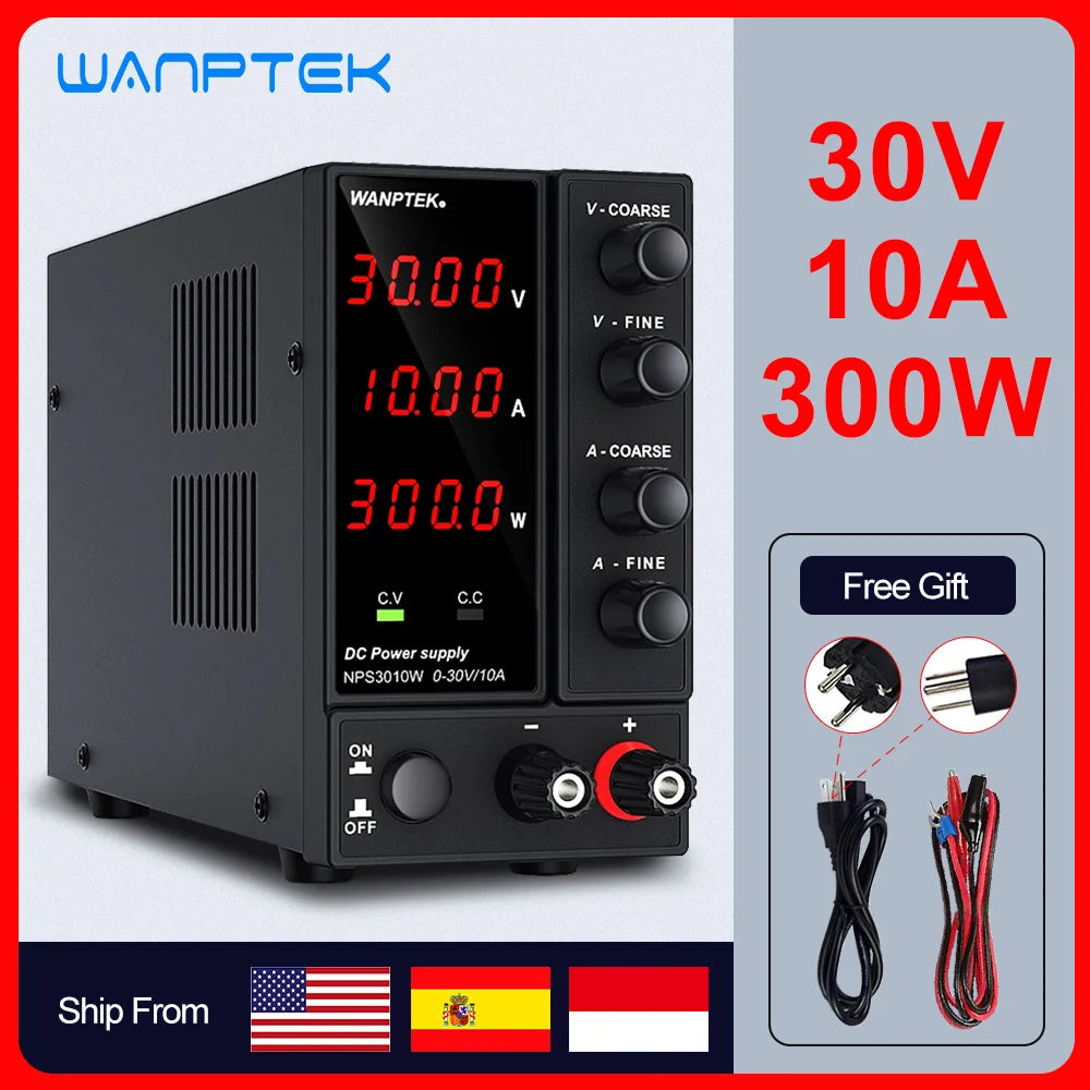 Wanptek Adjustable DC Power Supply 30V 10A, LED Lab Bench Voltage Regulator