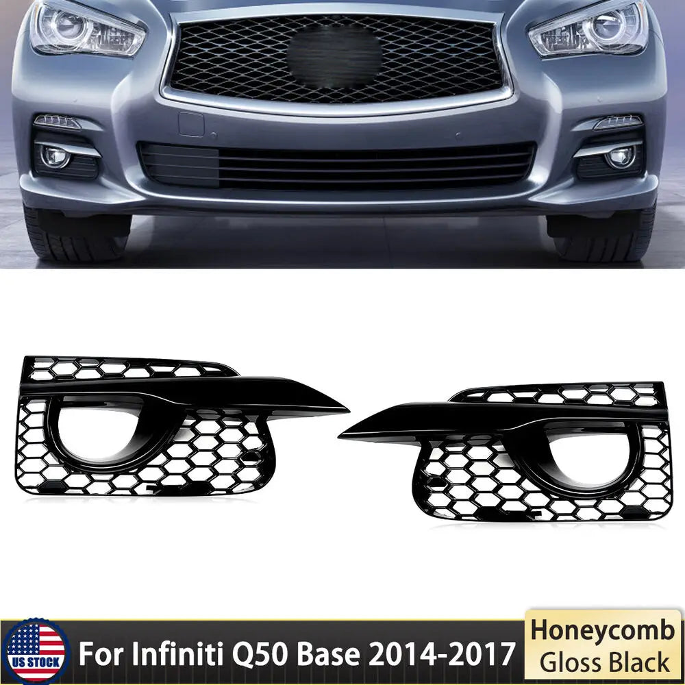 For 2014-2017 Infiniti Q50 Fog Light Grille Covers Honeycomb Style Gloss Black
