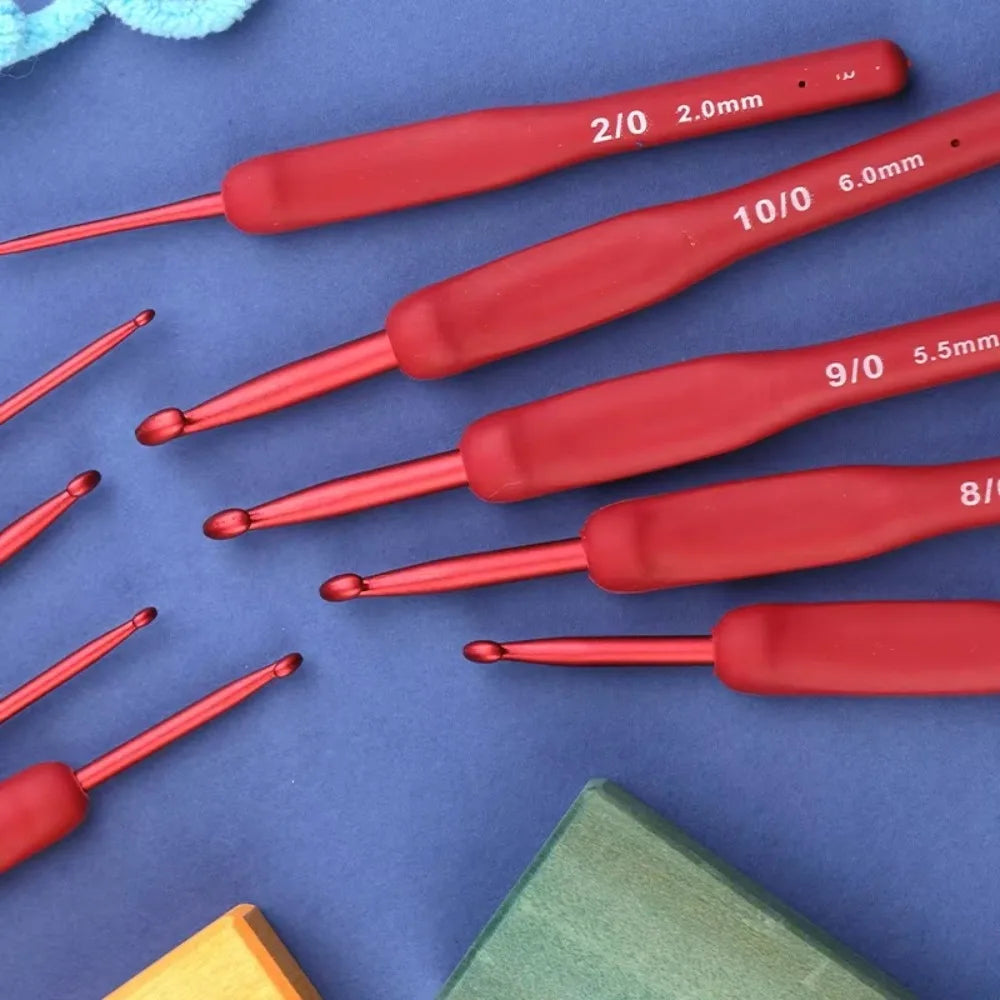 9PCS Red Crochet Hook Ergonomic Handle for Arthritic Hands Extra Long  Knitting Needles for Beginners and Crocheting Yarn