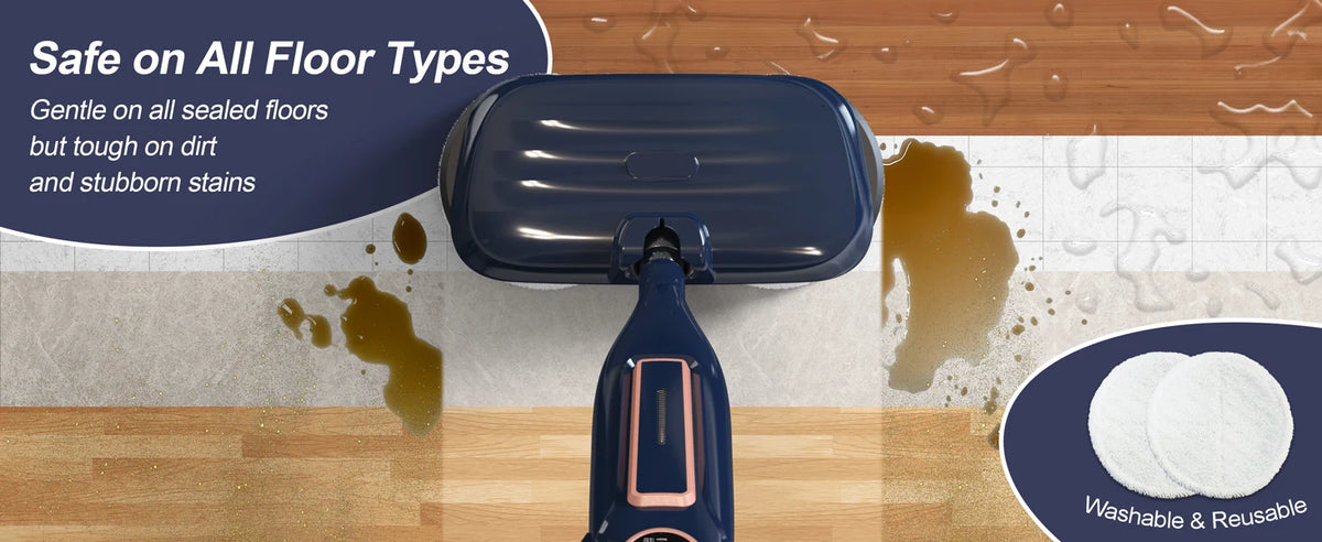 VM6 Steam Mop Cleaner with Rotating Mop Pads 1300W Powerful Floor Steamer 10 in 1 Lightweight Spin Mop High Temperature with Steam Blaster Technology