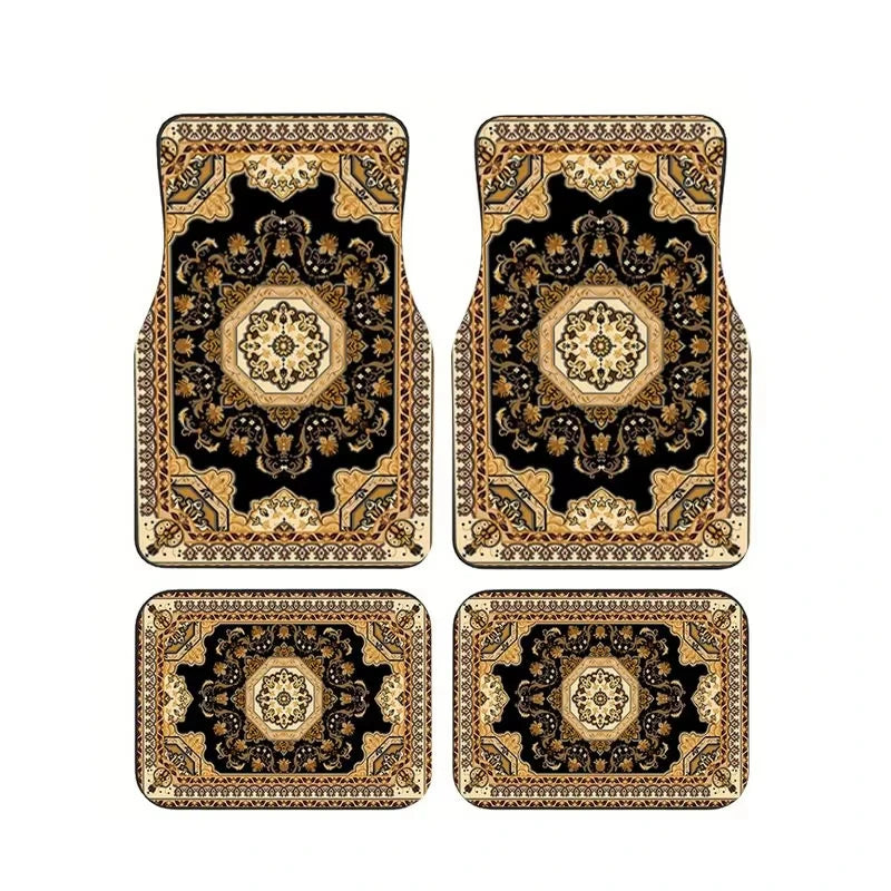 Red Bohemian Paisley Car Floor Mats, 4-Piece Universal Anti-Slip Auto Carpet Set