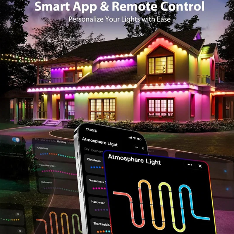 Permanent Outdoor Lights Smart Eave Lights DIY Color Changing Music Sync Dynamic Waterproof for Roof Party Garden Decor