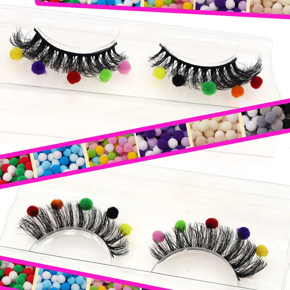Pair of Cute Colorful Furry Fake Eyelashes Natural Style Suitable for Cosplay Dinners Christmas Halloween Makeup