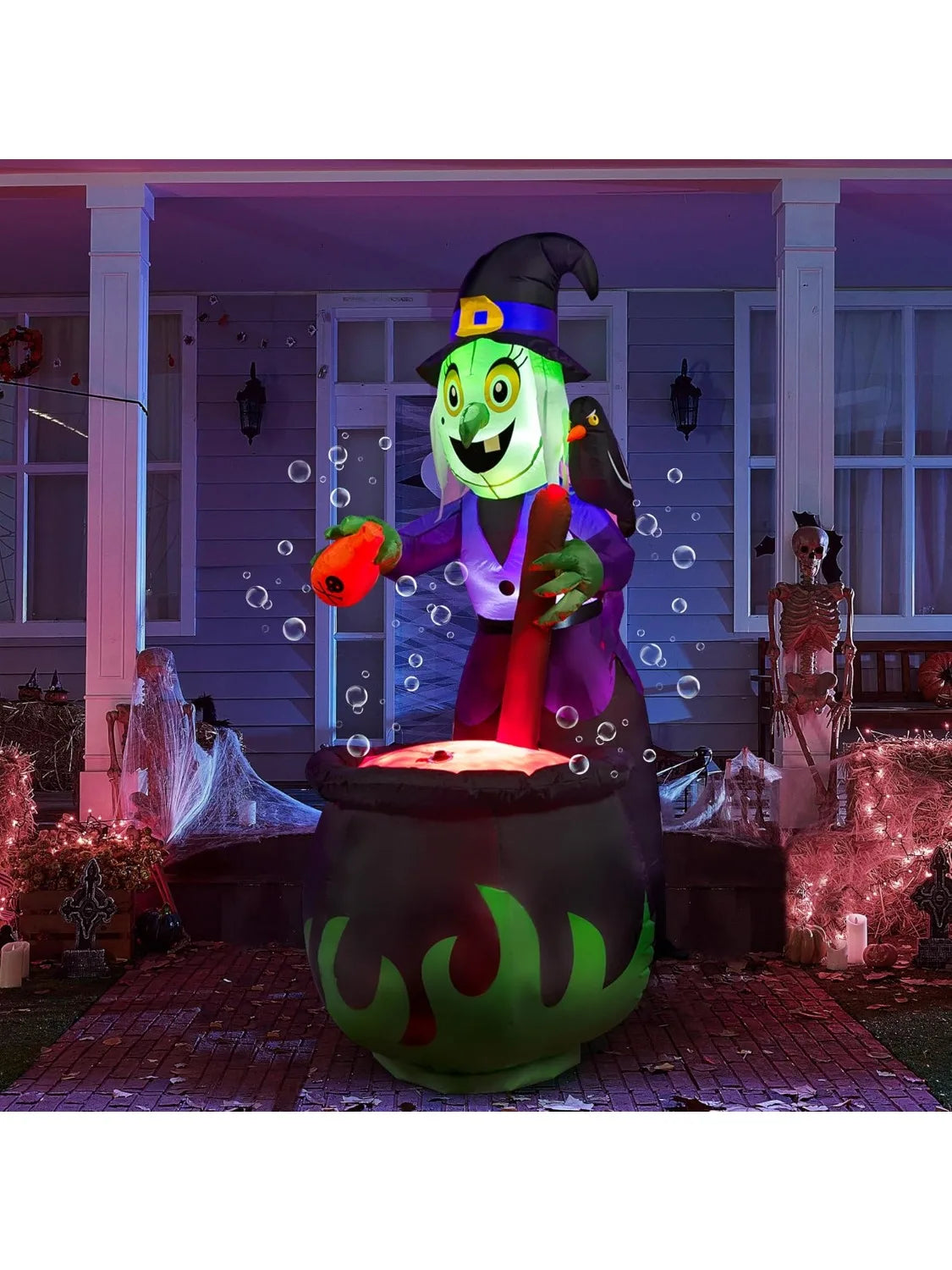 Halloween 6 ft Inflatable Witch and Bubbling Cauldron with Lights