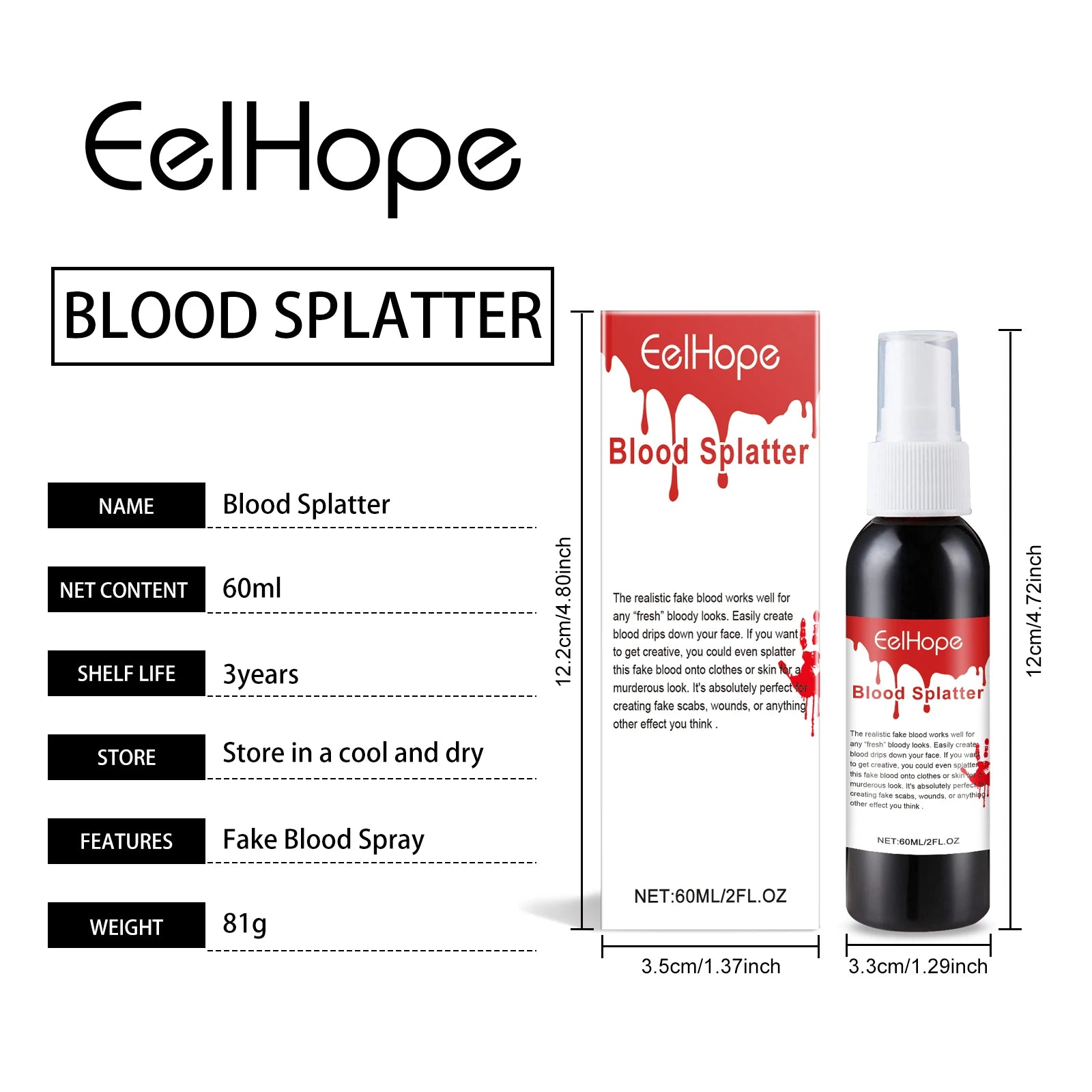 60ML 2026 Halloween Plasma Spray Blood Makeup Props Atmosphere Simulation Props Masquerade Props Make Up Festival Fake Blood