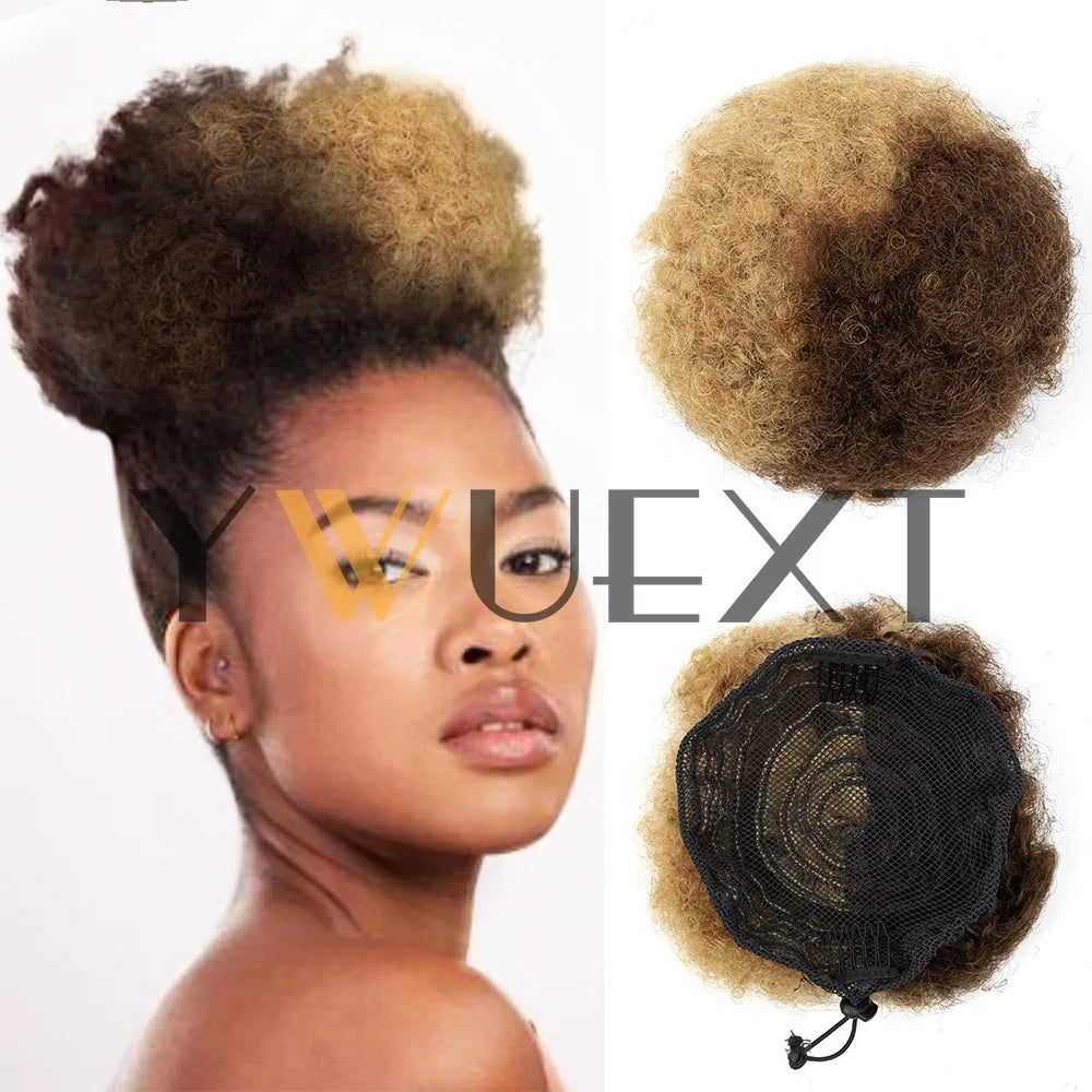 Kinky Curly Afro Puff Drawstring Ponytail, Human Hair