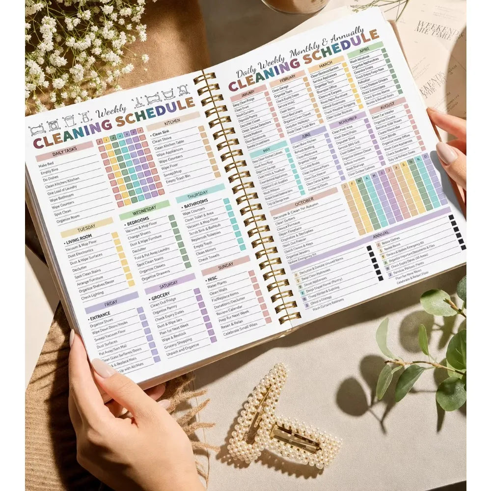 Cleaning Planner, House Cleaning Schedule Journal, Household Chores Organizer Book, Spiral Bound Home Decluttering Notebook