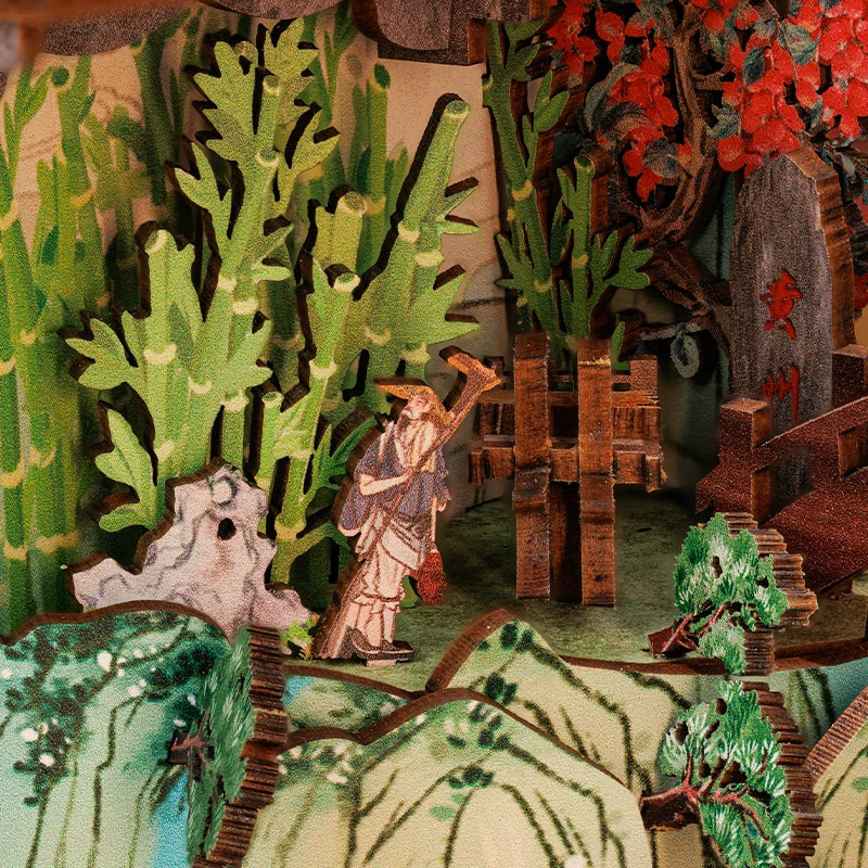 CUTEBEE Antiquity Book Nook Chinese Style Doll House Kit with Touch Light Dust Cover Bookshelf Insert Toy Su Dongpo's Life