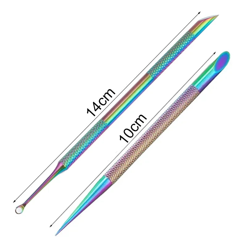 Nail Circle Beveled Head Stainless Steel Cuticle Pusher Nail Art Sanding Tablet Manicure Sticks Tool for Salon Nails 2030