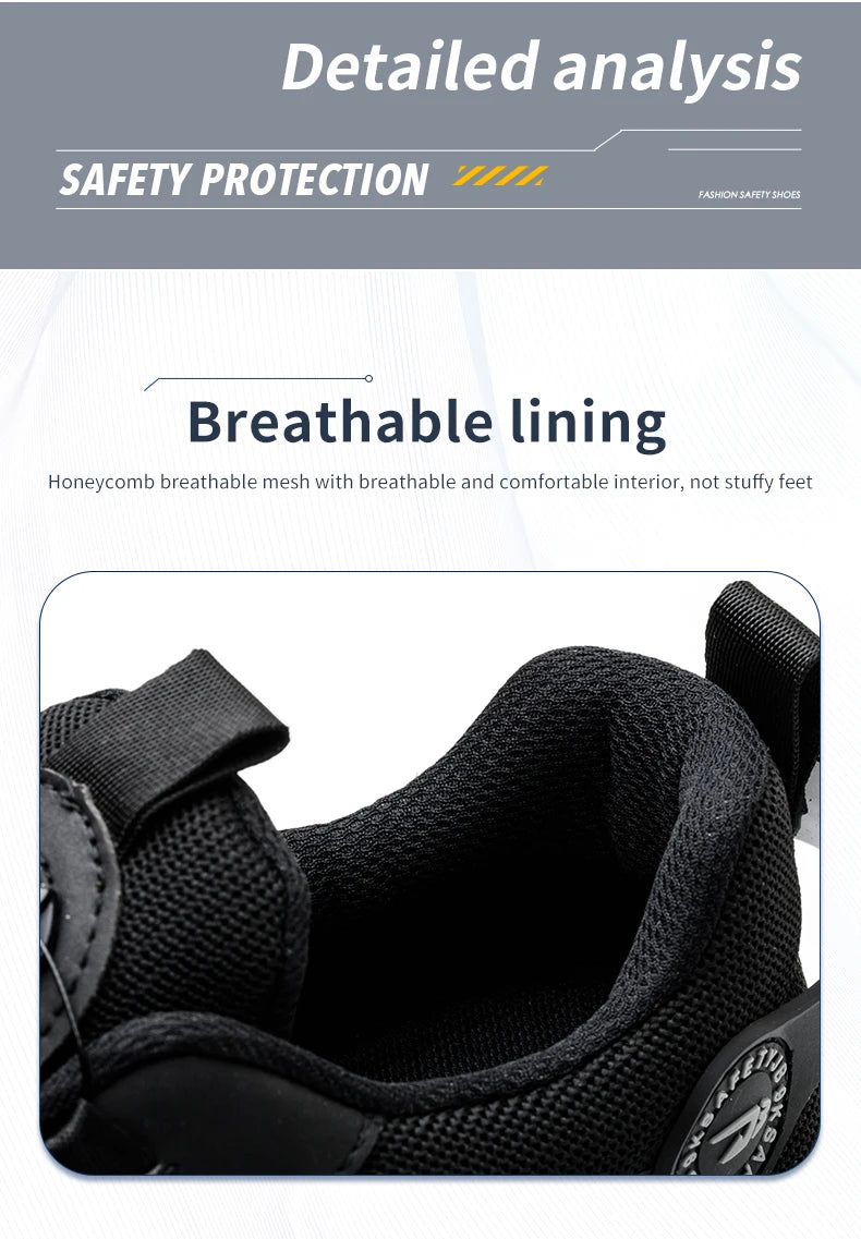 Breathable Lace-Free Safety Work Shoes, Anti-Smash Anti-Puncture Steel Toe Sneakers
