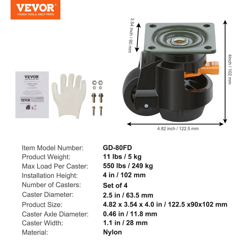 SucceBuy Heavy-Duty Leveling Casters, 4 Pack