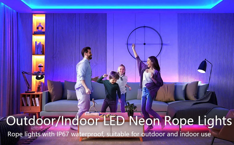 Neon Rope Light, Flexible Led Lights Control with App/Remote, Multiple Modes, Ip65 Outdoor Waterproof, Music Sync Light Strip for Bedroom