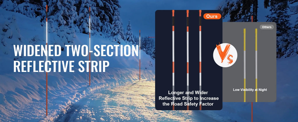 SucceBuy Driveway Markers 48 inch 0.4 inch Diameter Fiberglass Poles Snow Stakes For Parking Lots Walkways Easy Visibility