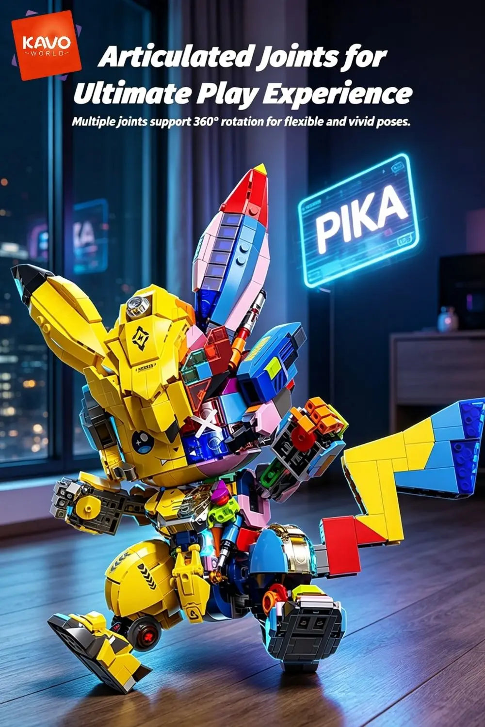 KAVOWORLD 1505PCS Mechanical Mouse Mecha Building Blocks Model Kit 360° Rotatable Tail Articulated Joints DIY Assembly Sci-Fi Figurine Half Cute Punk Construction Toy for Gaming Room Office Decor New Year Holiday Chrismas Gi