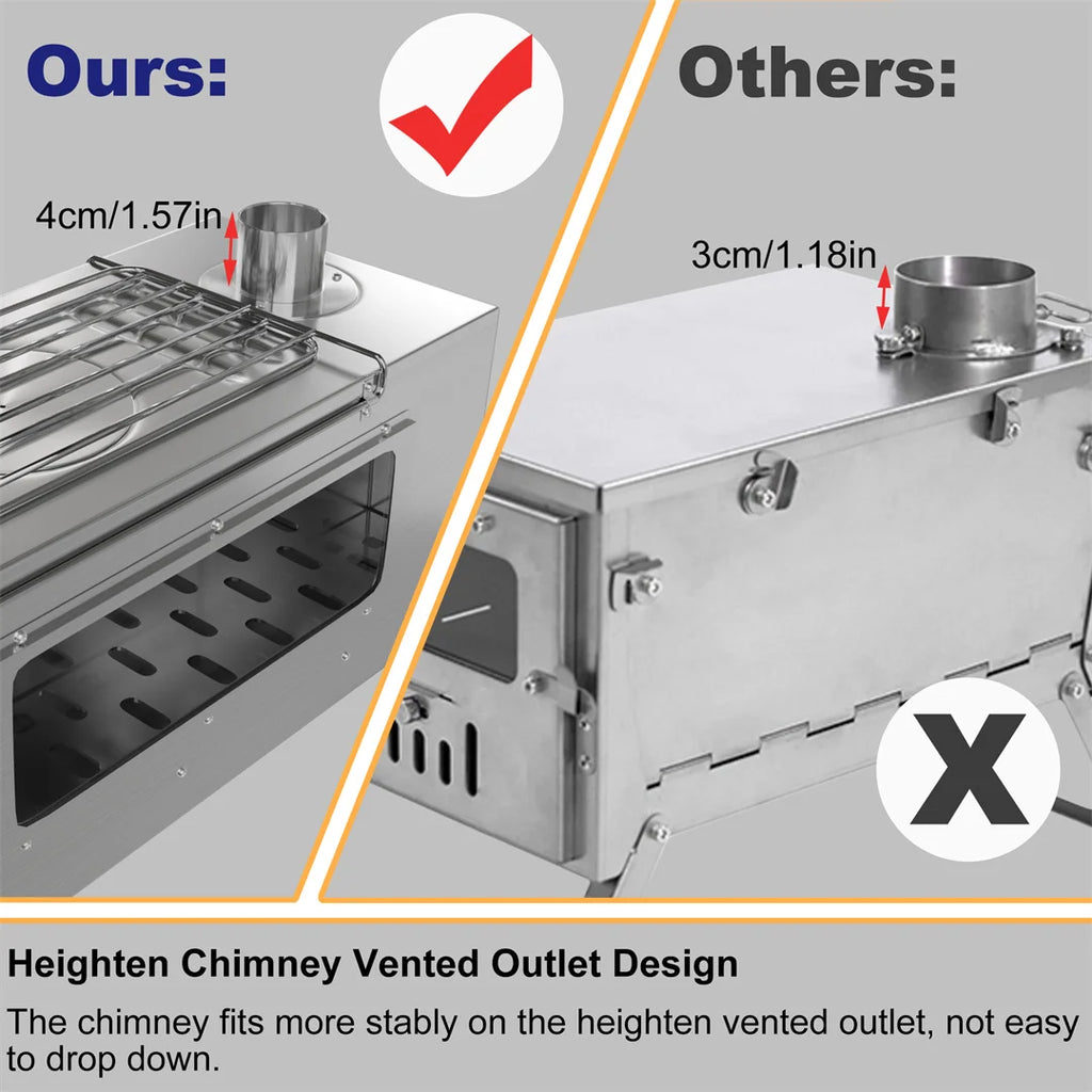 Hot Tent Stove, Wood Burning Stove, Portable Wood Stove with 6 Stainless Chimney Pipes for Outdoor Heating & Cooking