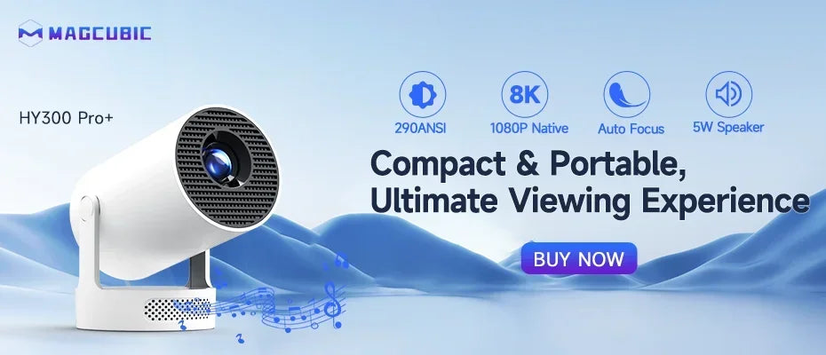 Magcubic Hy300Pro Allwinner H726 Smart Projector, 290Ansi 720P Native 1080P Compatible, Android 14 Dual Wifi6 Bt5.4 8K Decoding Indoor Outdoor