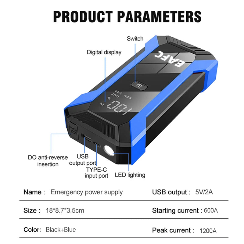 2026 Car Jump Starter 2000A/1200A Car Battery Charger Emergency Power Bank Booster for 12V Petrol Diesel Vehicles Starting