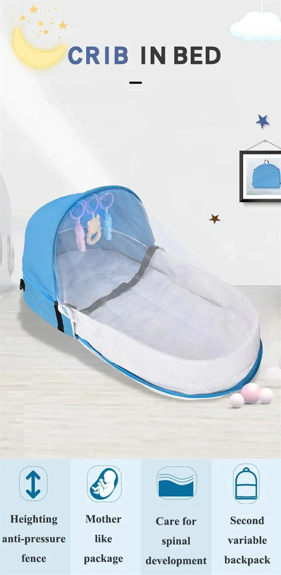 Portable Foldable Baby Bassinet, Travel Crib Bed for Newborns