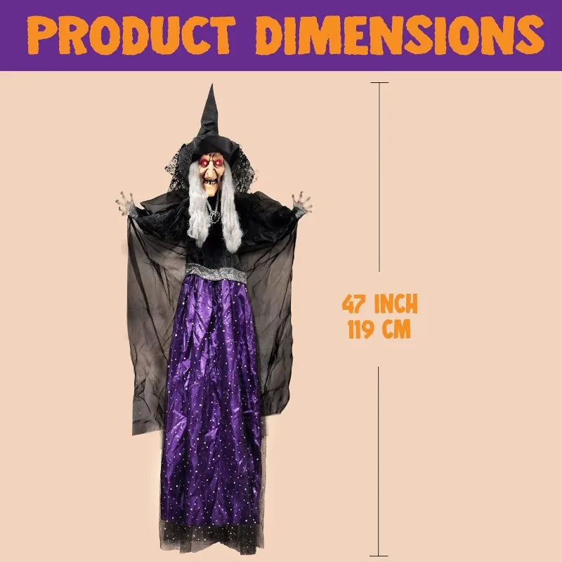 Halloween 47 in Animated Hanging Witch, Sound Activated with LED Lights