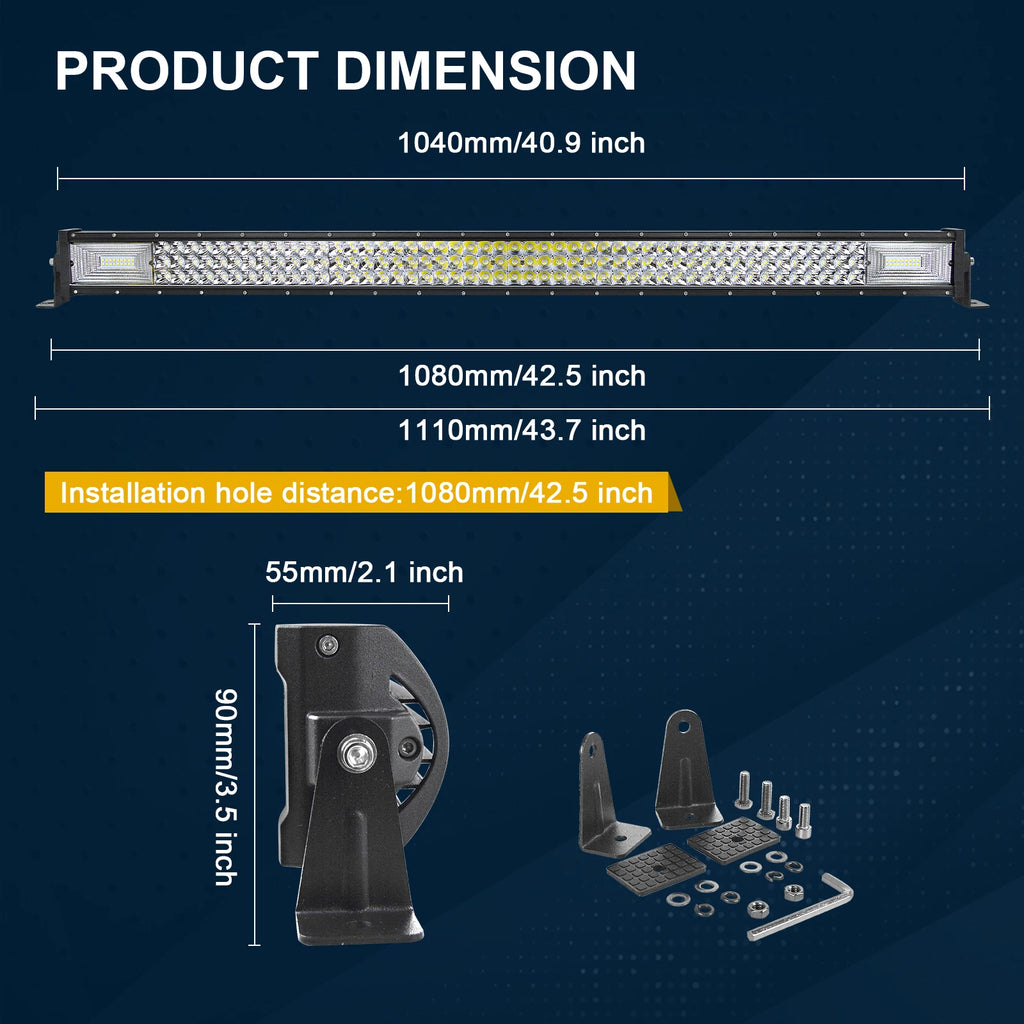 7D 22- 52in 270W-675W Off Road LED Light Bar with 2x36W Work Light Wire Kit 12V 24V Led Bar for Car Jeep Truck 4x4 ATV Boat
