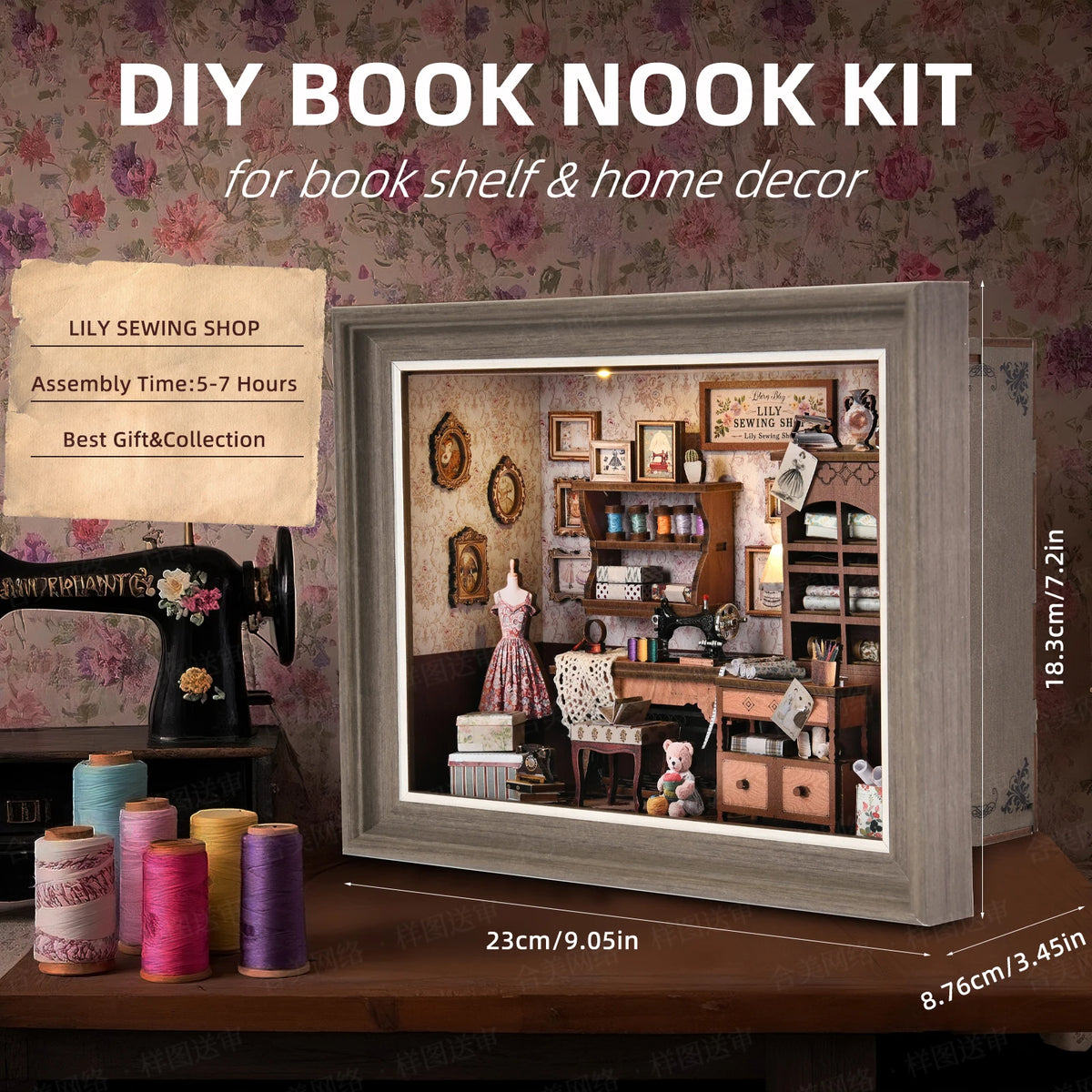 DIY Book Nook Kit, Tailor's Shop 3D Wooden Bookshelf Insert