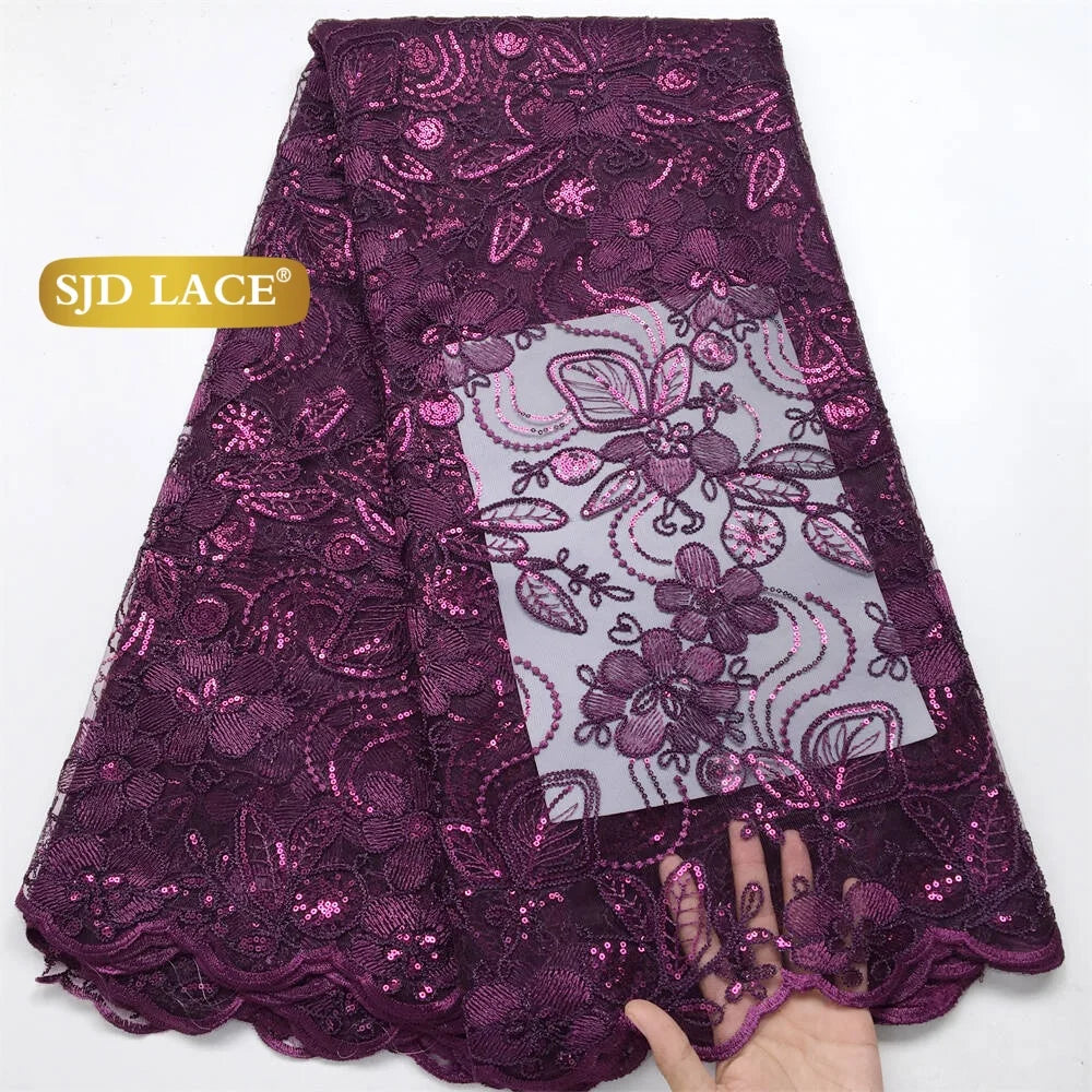 SJD LACE Gold French African Mesh Lace Fabrics for Women Wedding Dress 2026 High Quality Nigerian Tulle Net Lace Fabrics for Party DIY Cloth 4716