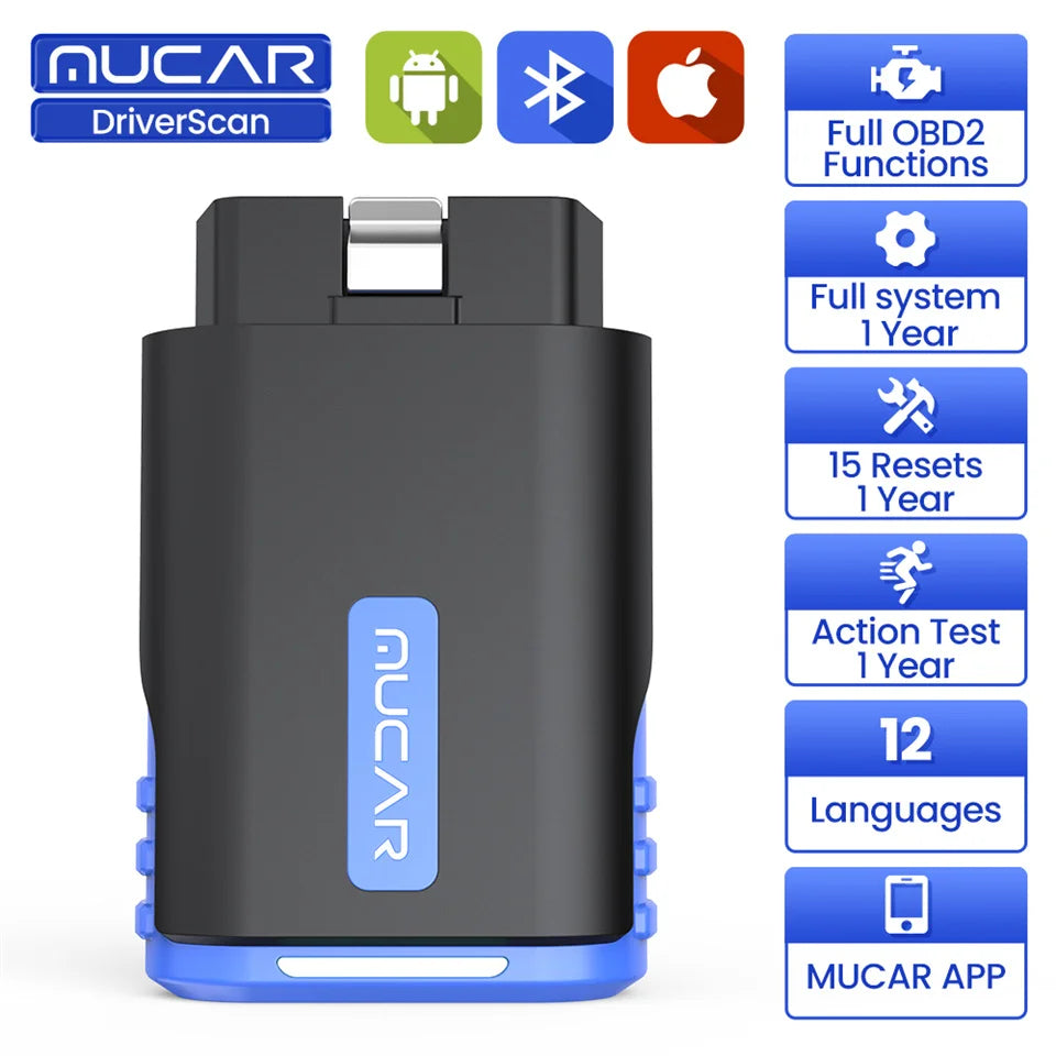 MUCAR Driverscan OBD2 Scanner Full System Car Diagnostic Tools 15 Resets Action Test Automotive Scan Tools 2025 Mucar Scanner