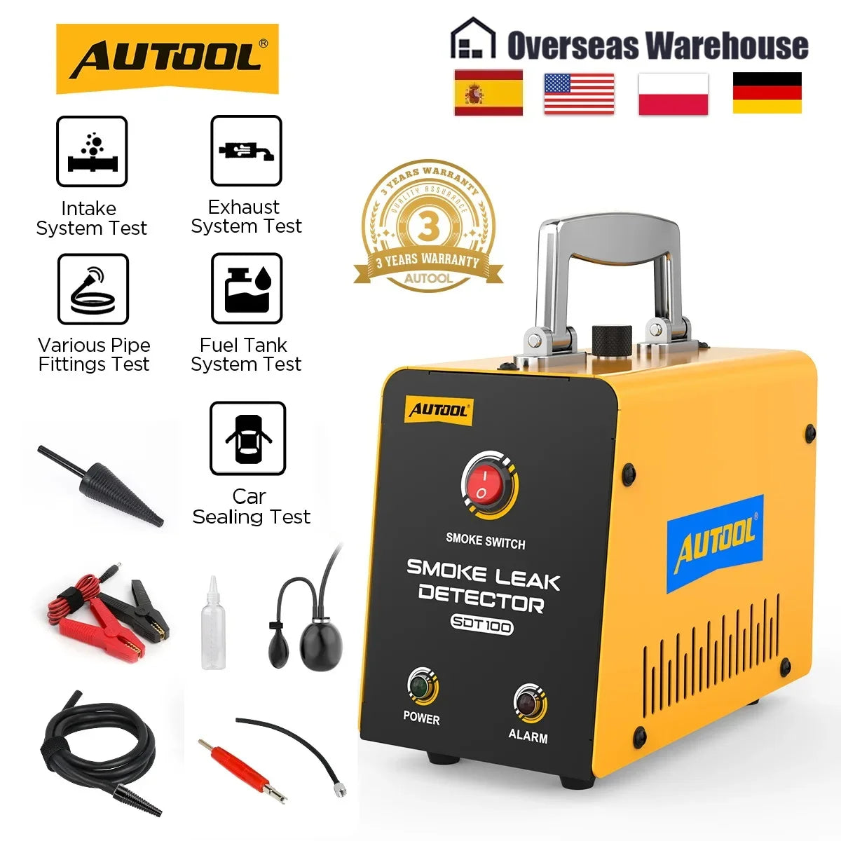 AUTOOL SDT100 Automotive Smoke Leak Detector 12V Smoke Machine EVAP Pipe Smoking Generator Pipe Leakage Analyzer Diagnostic