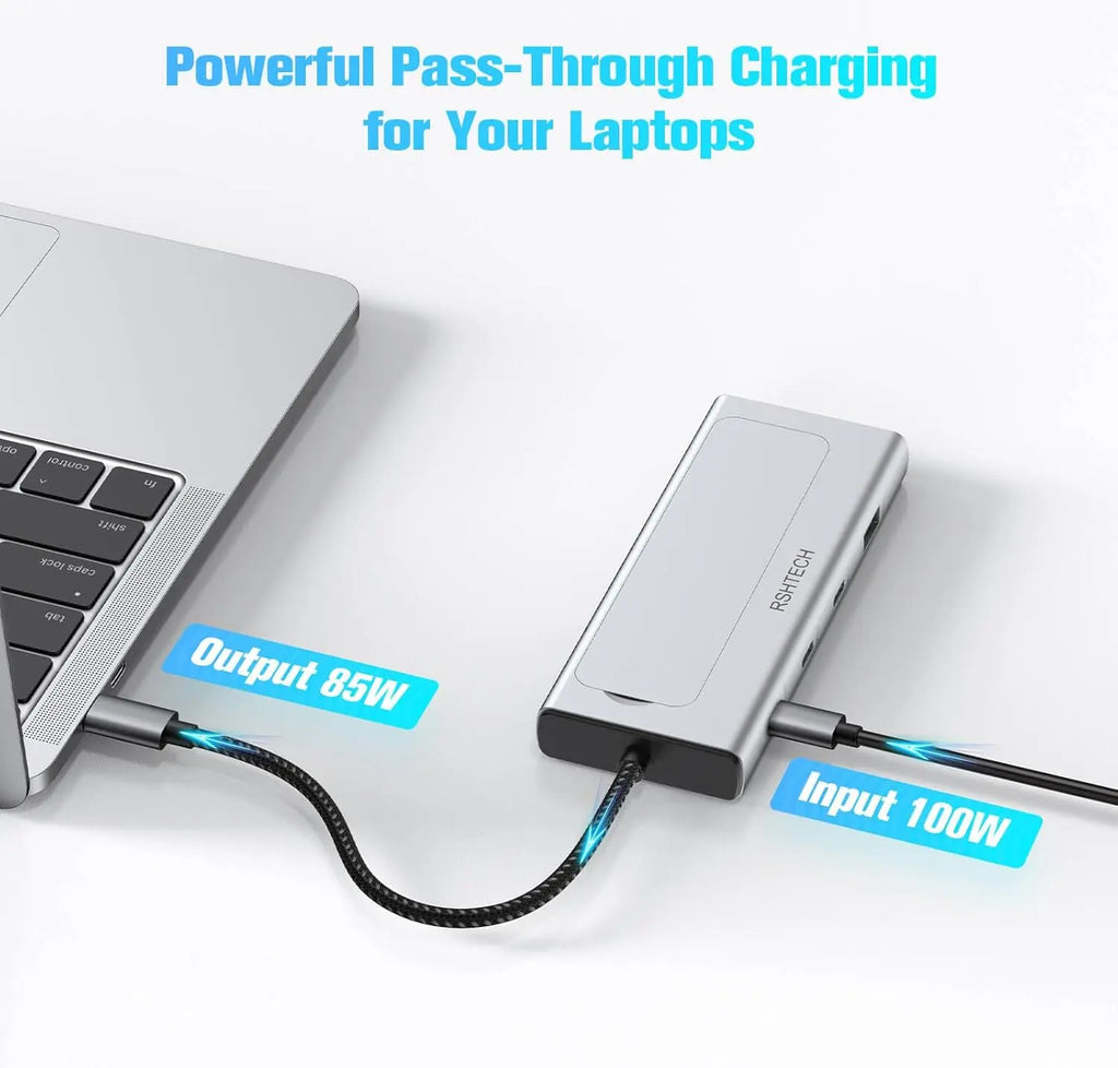 RSHTECH 5-in-1 Aluminium USB-C Hub with M.2 NVMe and SATA SSD Enclosure, 10Gbps, 3 USB 3.2 Ports, 100W Power Delivery
