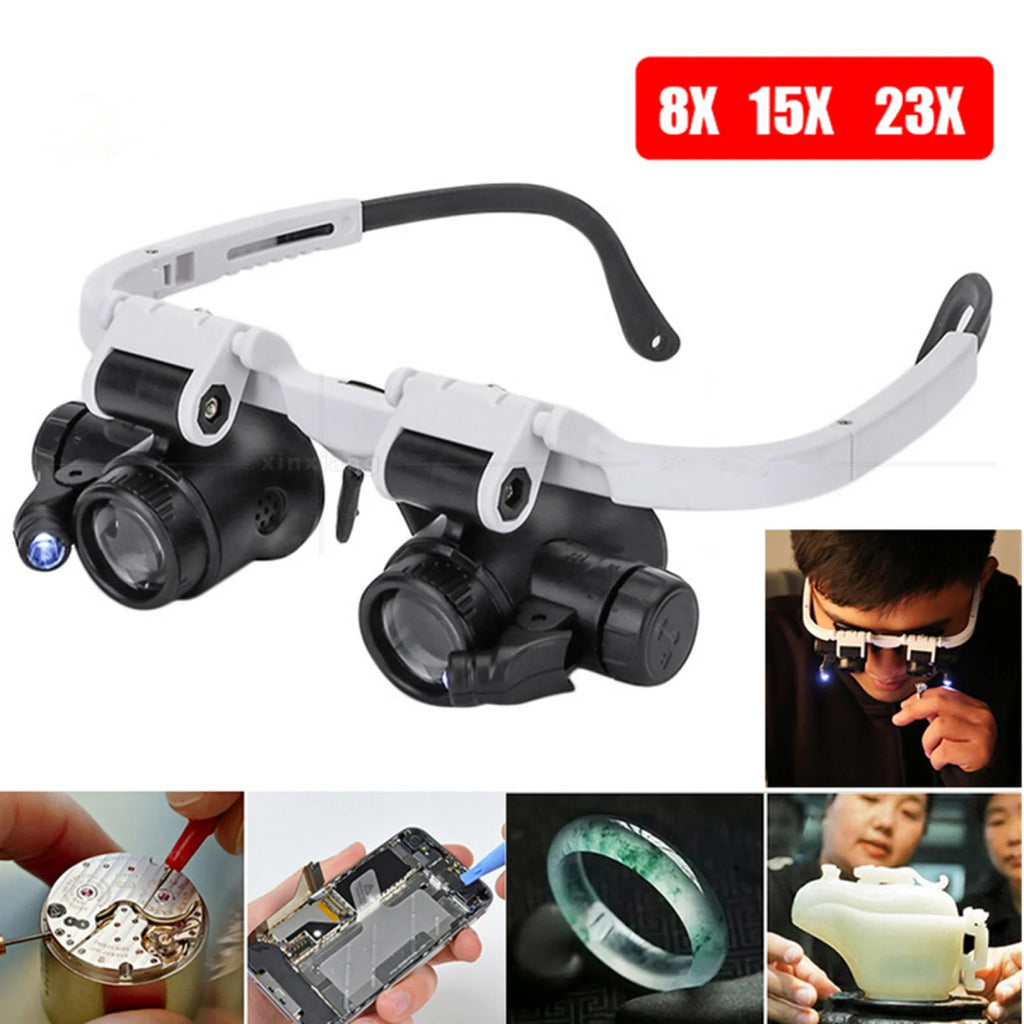 LED Head Magnifier Glasses, 8X–23X