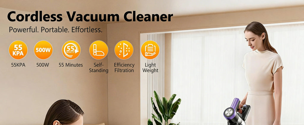 500W/55KPA Self-Standing Cordless Vacuum Cleaner,60 Mins Handheld Vacuum Cleaners,Smart LED Screen Vacuum for Rug/Fur