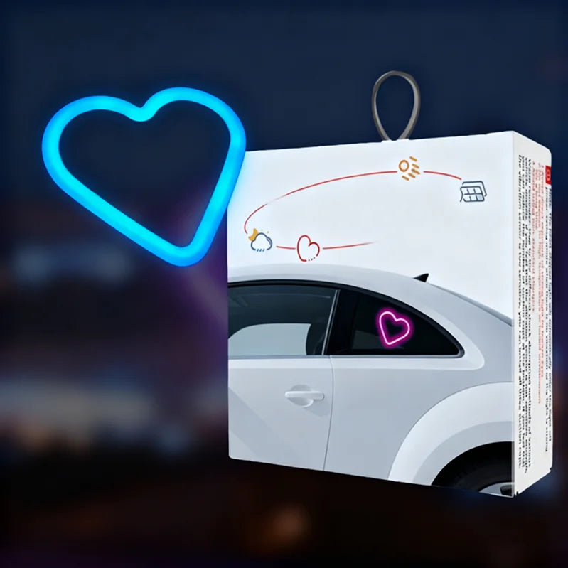 Heart-Shaped Car Ambient Neon Light, Solar and USB-C Rechargeable with Suction Mount