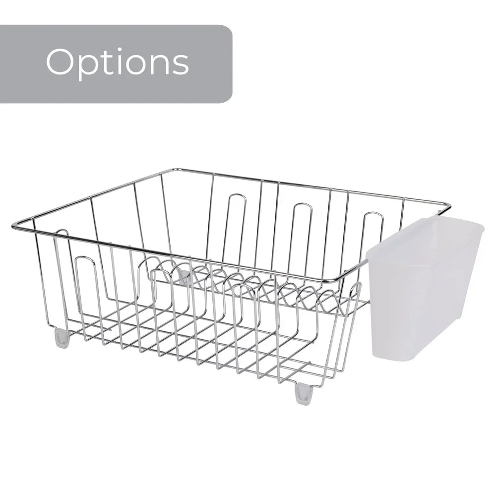 Small Wire Dish Rack Kitchen Organizer with Cutlery Cup Compact Dish Drainer Stainless Steel Countertop Drying and Storage