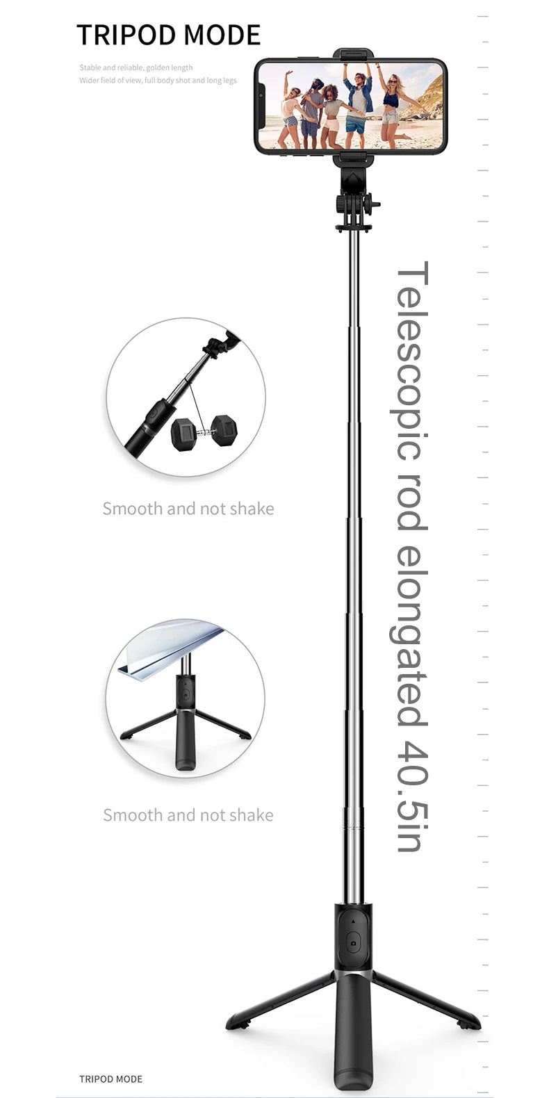40 inch Retractable Selfie Stick Professional Floor Tripod for Live Streaming, with Wireless Remote, 360° Rotation, Stable Anti-