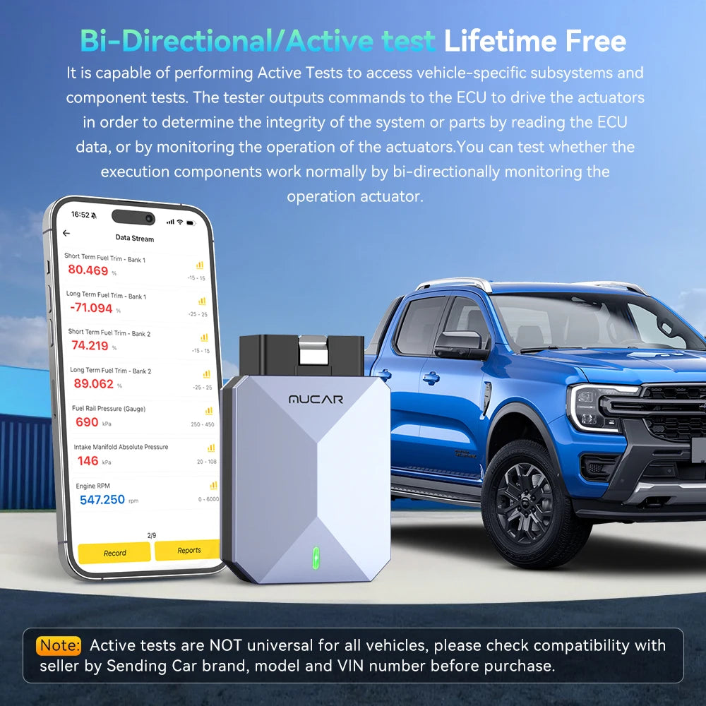 MUCAR BT200 MAX Auto OBD2 Scanner ELM327 CANFD Bidirectional Tool 15 Reset Full System Diagnose Code Reader Free Update for Life