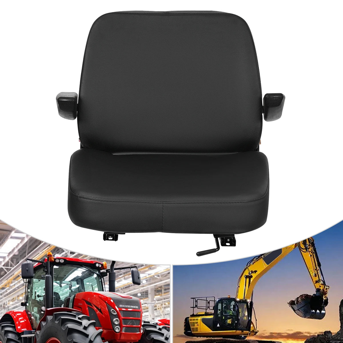Forklift Seat with Armrest Universal Driver Side Tractor Seat Black Capacity 100kg Adjustable Bulldozer Lawnmower Seat