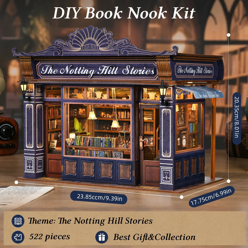 DIY Book Nook Kit, Bookstore 3D Wooden Bookshelf Insert