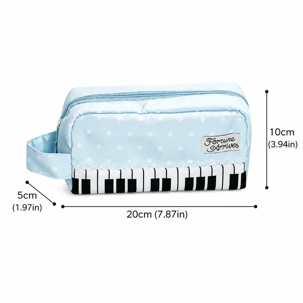 Kawaii Polka Dot Piano Key Print Pencil Case With Handle Large Capacity Pencil Pouch Stationery Pouch Gift School Supplies Girls