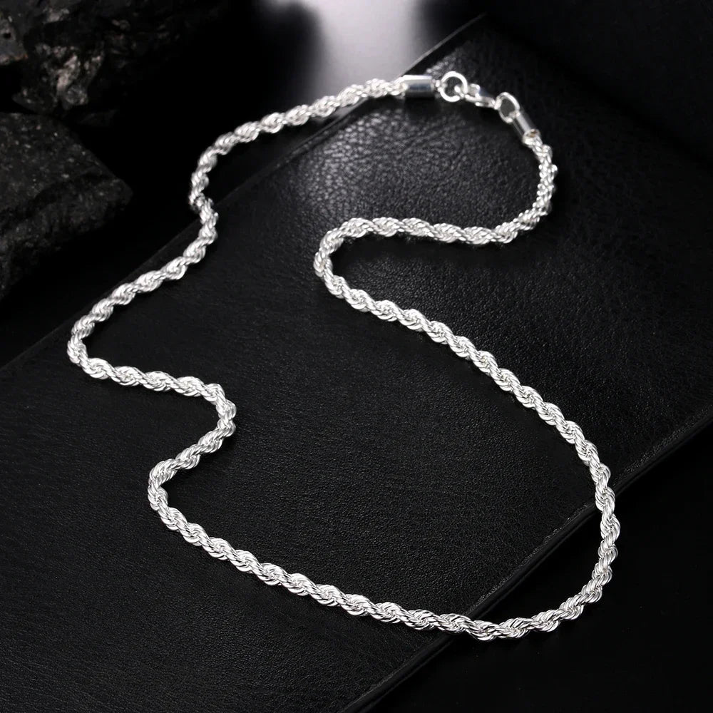 925 Sterling Silver Rope Chain Necklace and Bracelet Set, 4mm, for Men and Women