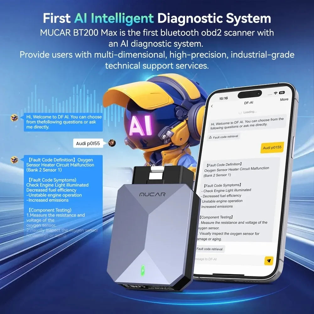 MUCAR BT200 MAX Auto OBD2 Scanner ELM327 CANFD Bidirectional Tool 15 Reset Full System Diagnose Code Reader Free Update for Life