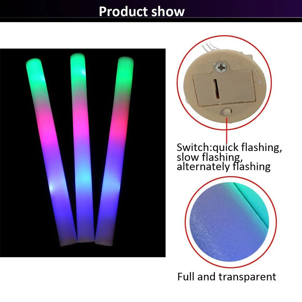 Glow Sticks Bulk 102Pack LED Light Up Foam Sticks 3 Modes Color Flashing,Glow Party Supplies for Wedding Birthday Concert