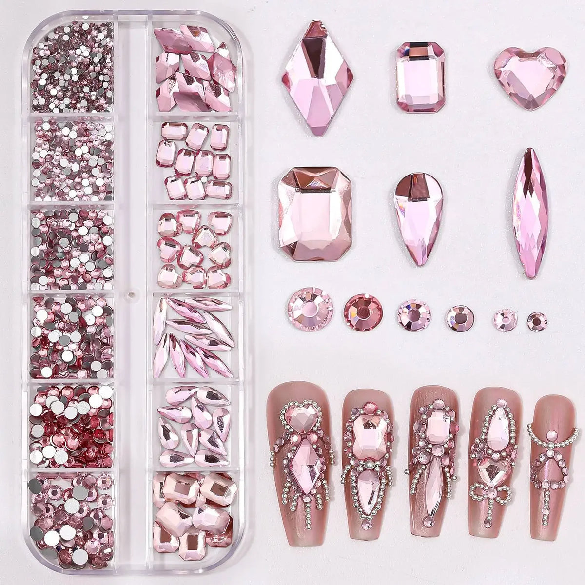 12Gird 3D Glass AB Crystal Nail Art Rhinestones Kit Flatback Round Bead Charm Gem Stones Jewelry Diamond with Tools for Nail Art