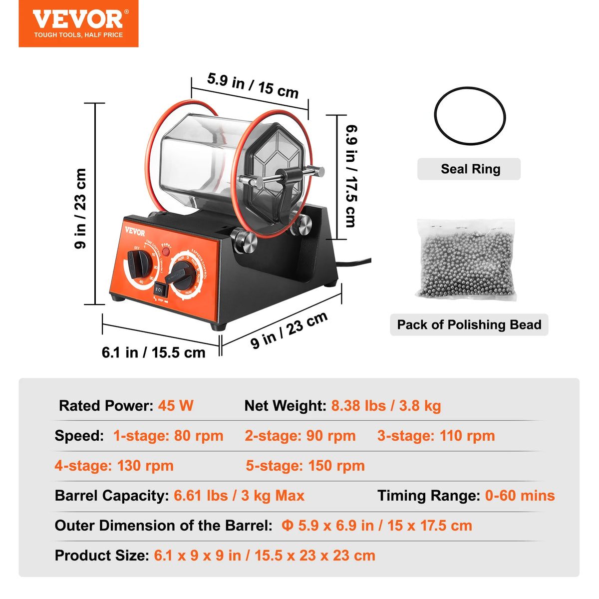 SucceBuy Rotary Tumbler 3kg and 5kg, Jewelry and Metal Surface Polisher