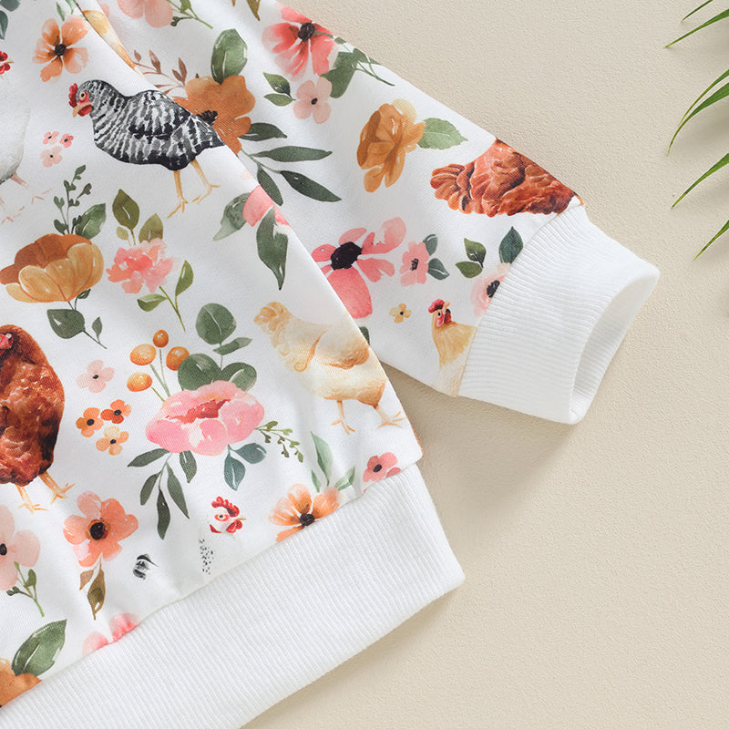 Autumn Toddler Baby Girl Fall Clothes Set Flower Print Long Sleeve Tops Elastic Waist Pants Outfit Clothes