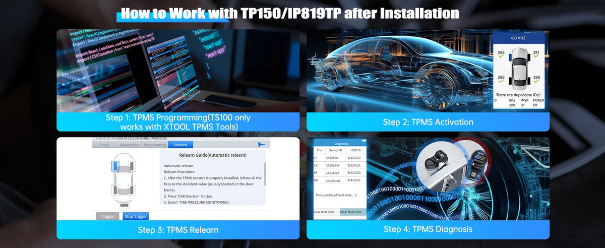 Newest XTOOL TS100PRO Sensor 2 IN 1 315MHz 433MHz 4 PCS Metal TPMS TS100 Sensor Automotive Tire Repair Tools Programming TS100