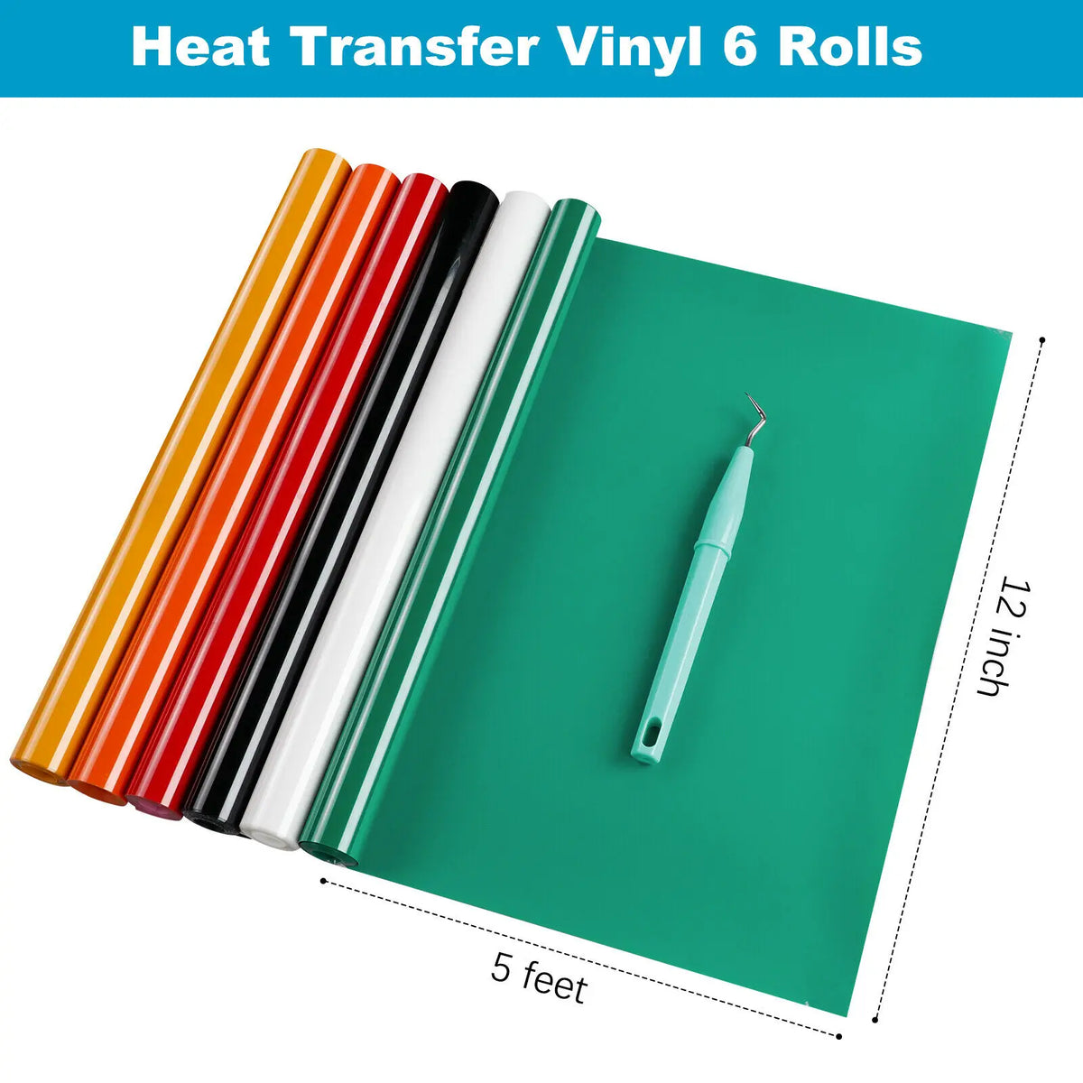 HTVRONT 12/6 Pack 12inX5ft Multi Colors Heat Transfer Vinyl Roll for Cricut T-shirt Printing DIY Iron on HTV Film Christmas Gift